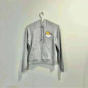 Forever 21 x Sanrio Gudetama  | womens small grey knit hoodie with ribbed trim.